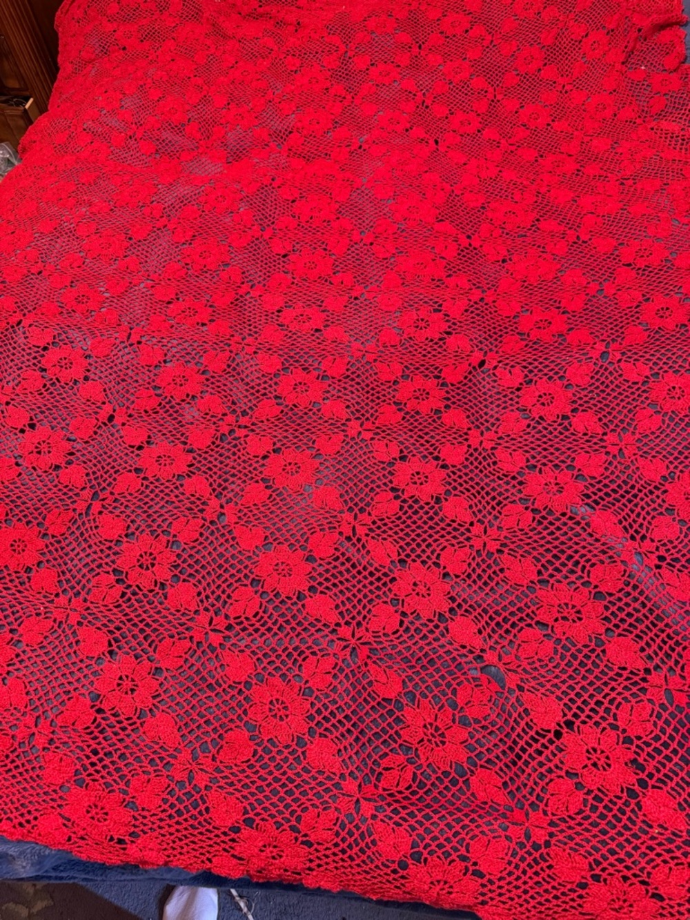 Handmade Red Crochet Lace Throw